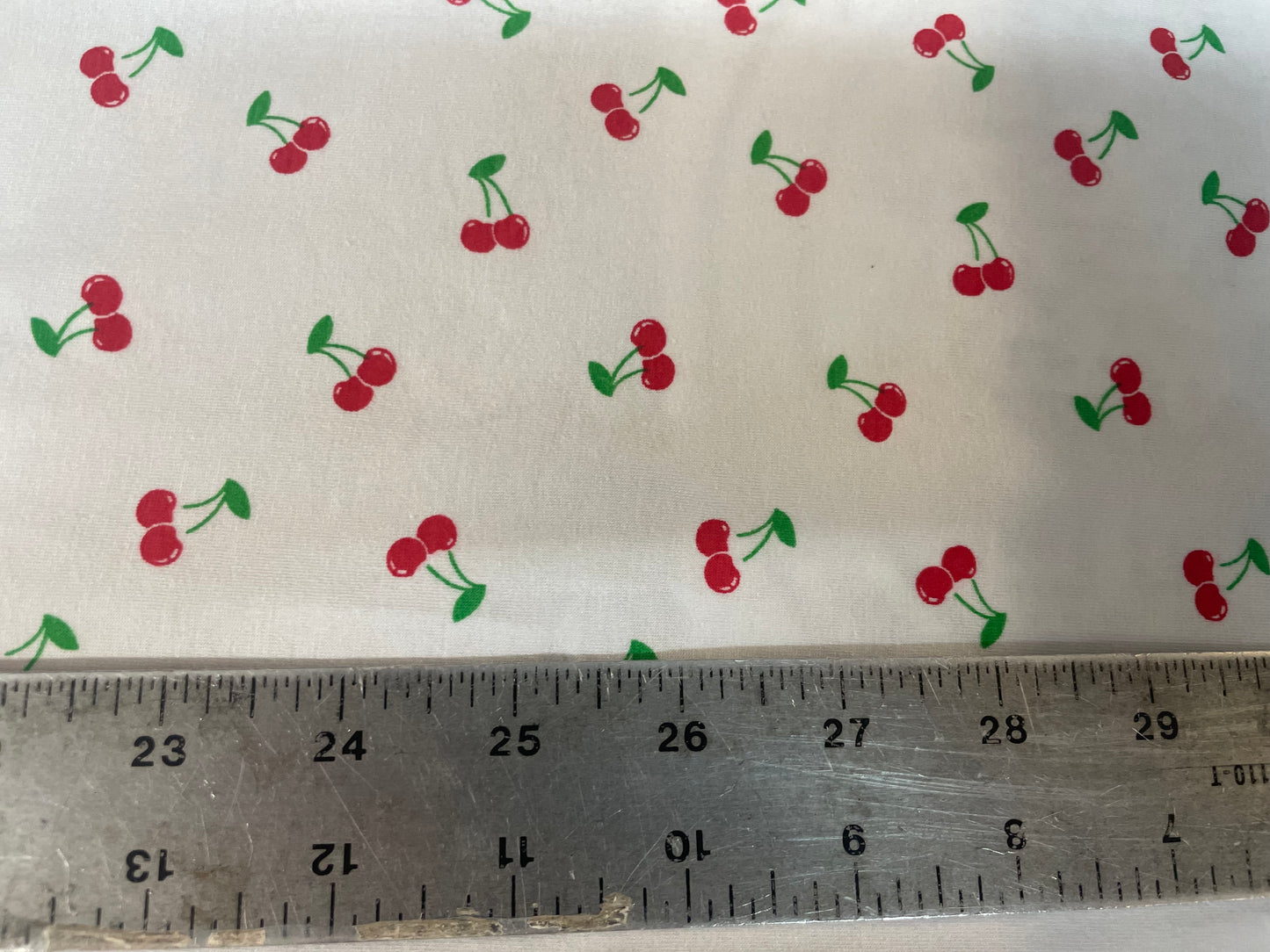 Cherry Print Cotton / Spandex Jersey - White, Red & Green