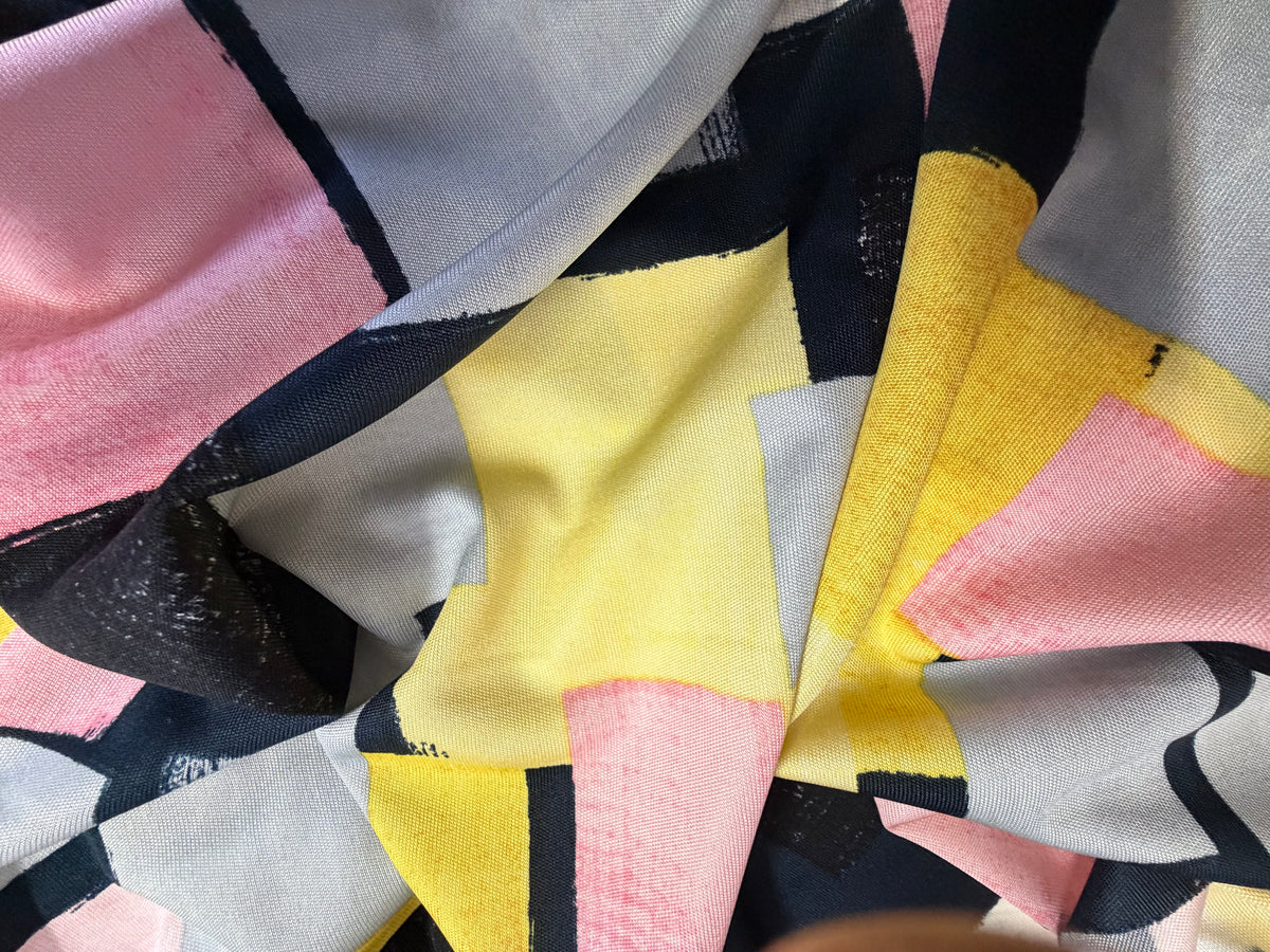 Geometric Printed Silk Jersey - Pink, Yellow, Black & Grey