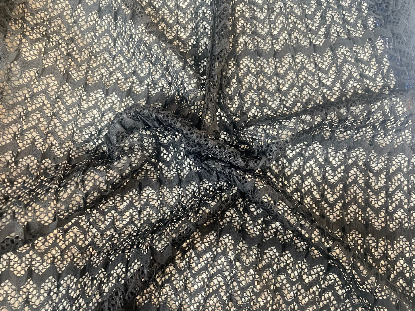 Italian Pleated Chevron Lace - Jet Black