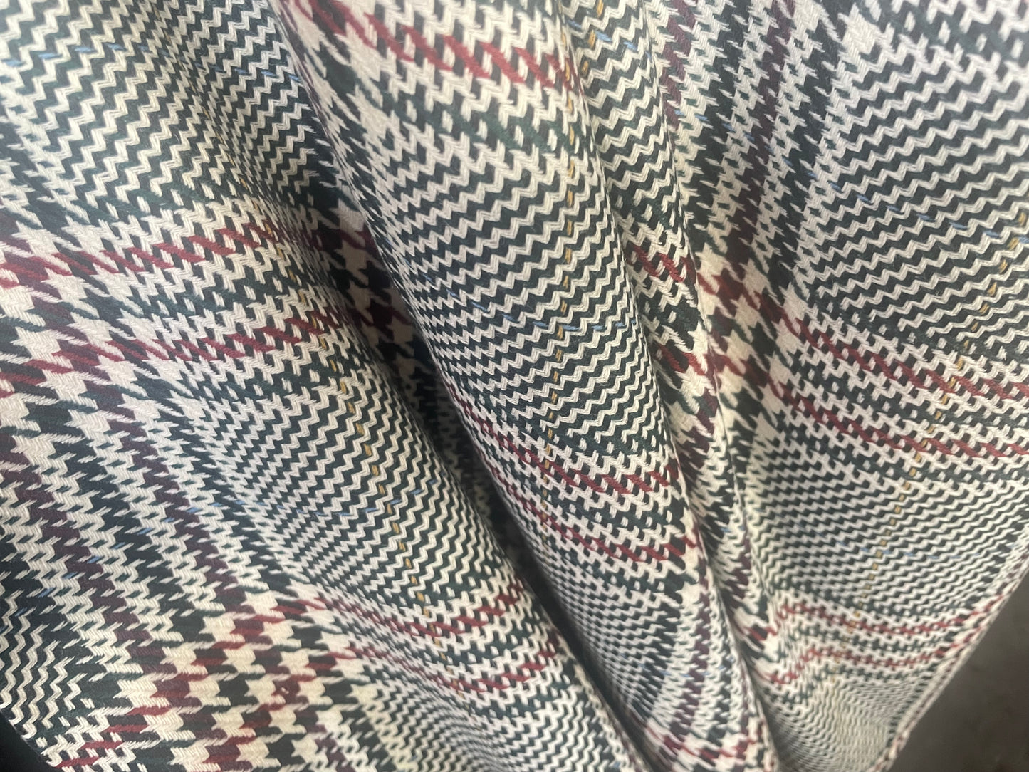 Plaid Wool Flannel Suiting - Red, Cream, Green & Black