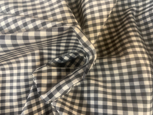 Stretch Cotton Gingham Plaid Print - Black & White