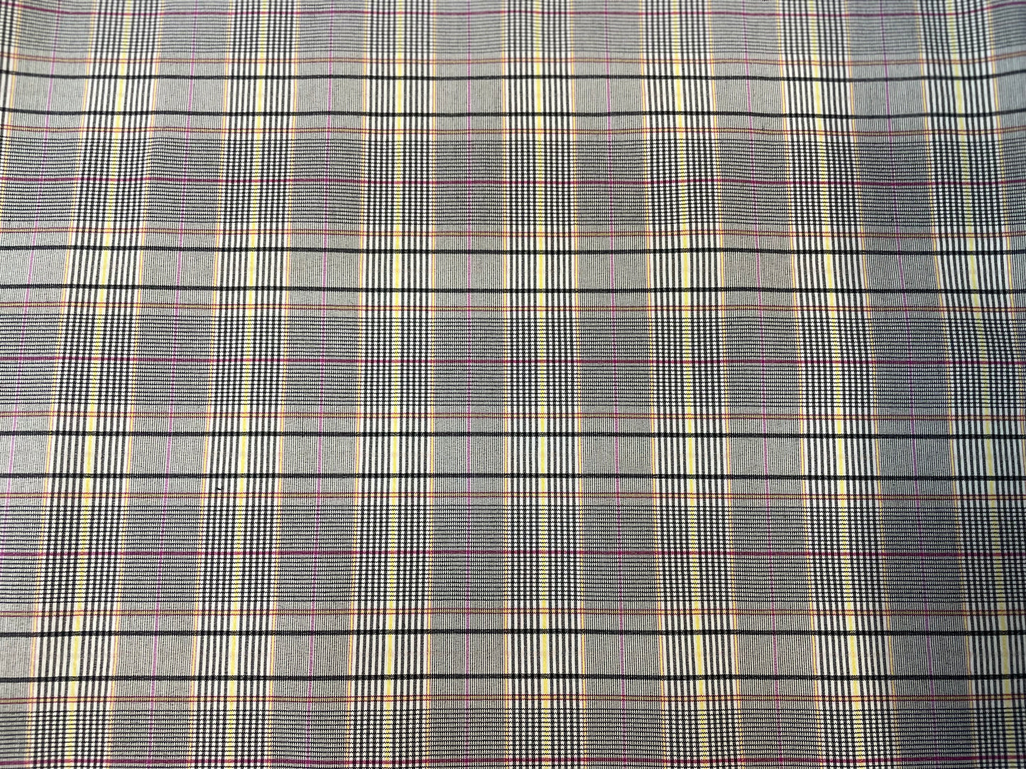 Stretch Plaid Poly Rayon Suiting - Black, White, Pink, Yellow & Orange