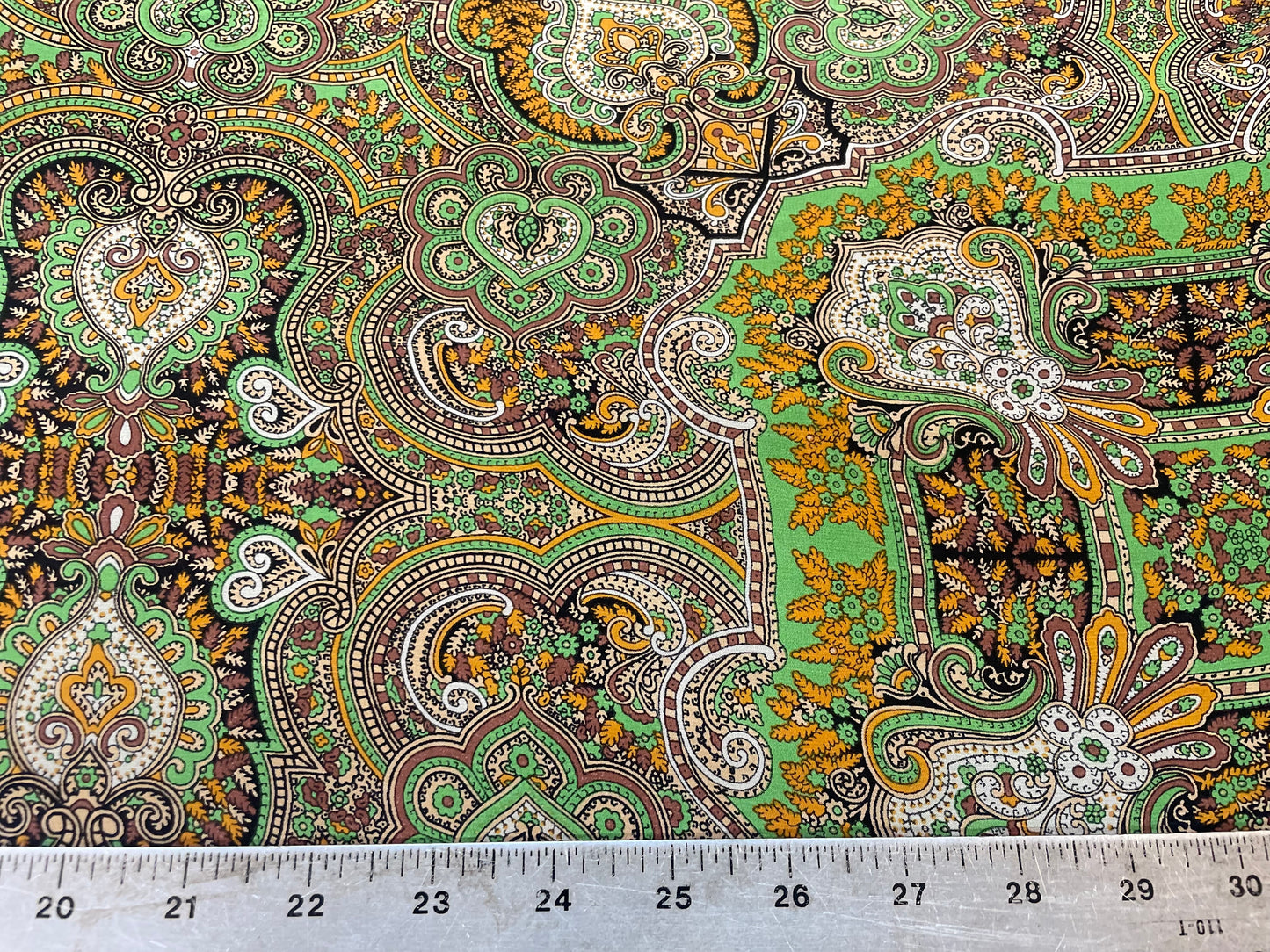 Paisley Printed Silk Chiffon - Green, Orange & Brown