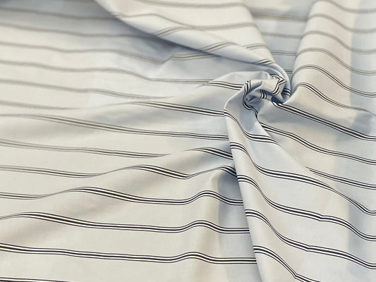 Stripe Cotton Shirting - Light Blue, Navy & White