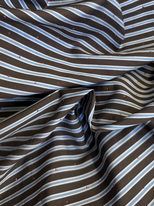 Rhinestone Stripe Cotton Shirting - Blue, Brown, White & Pink