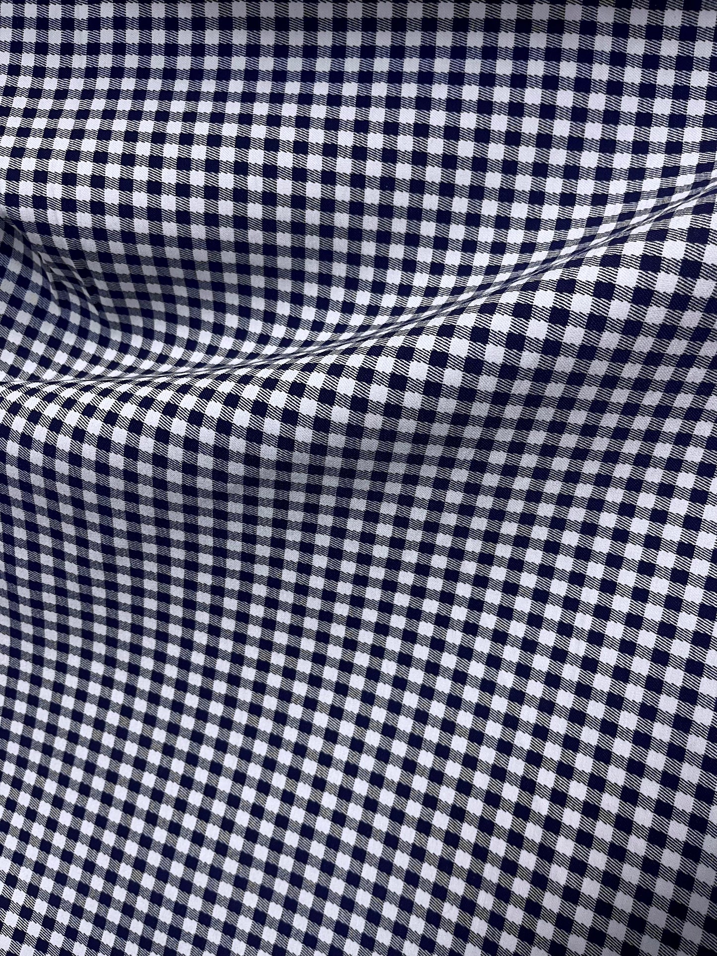 Stretch Twill Rayon Spandex - Gingham - Navy & White