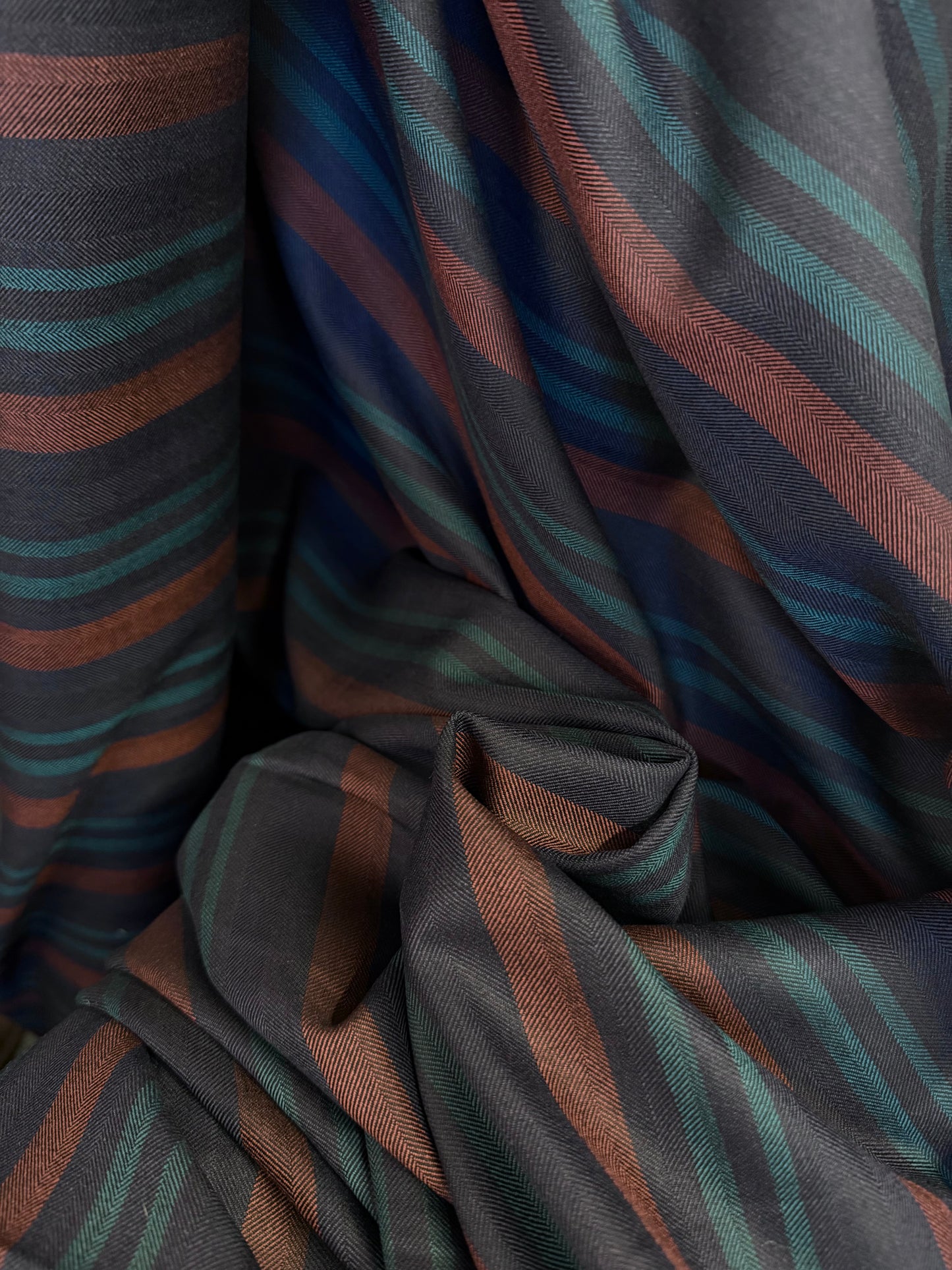 Herringbone Stripe Cotton - Navy, Rust & Green