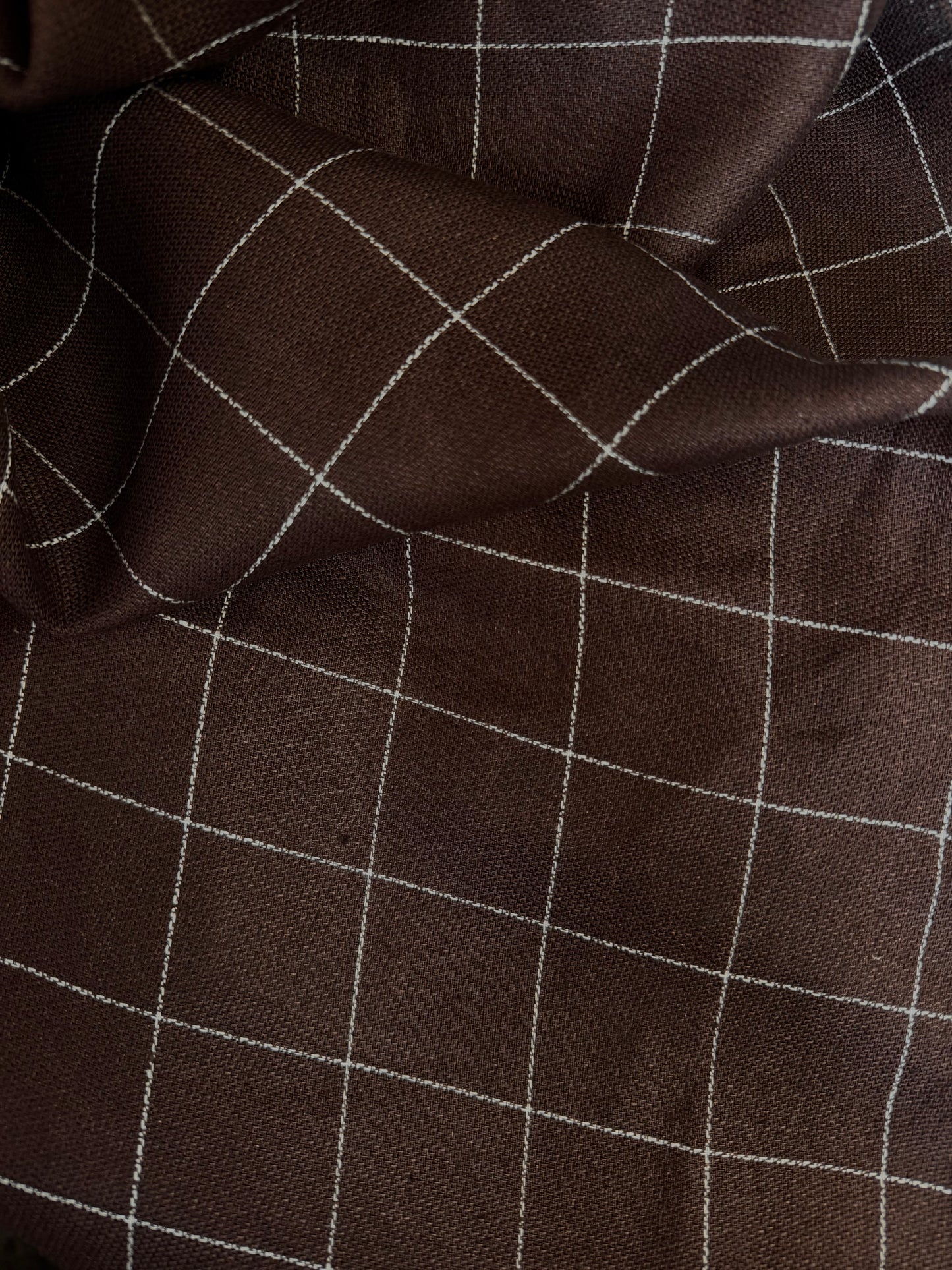 Grid Plaid Linen - Brown & White