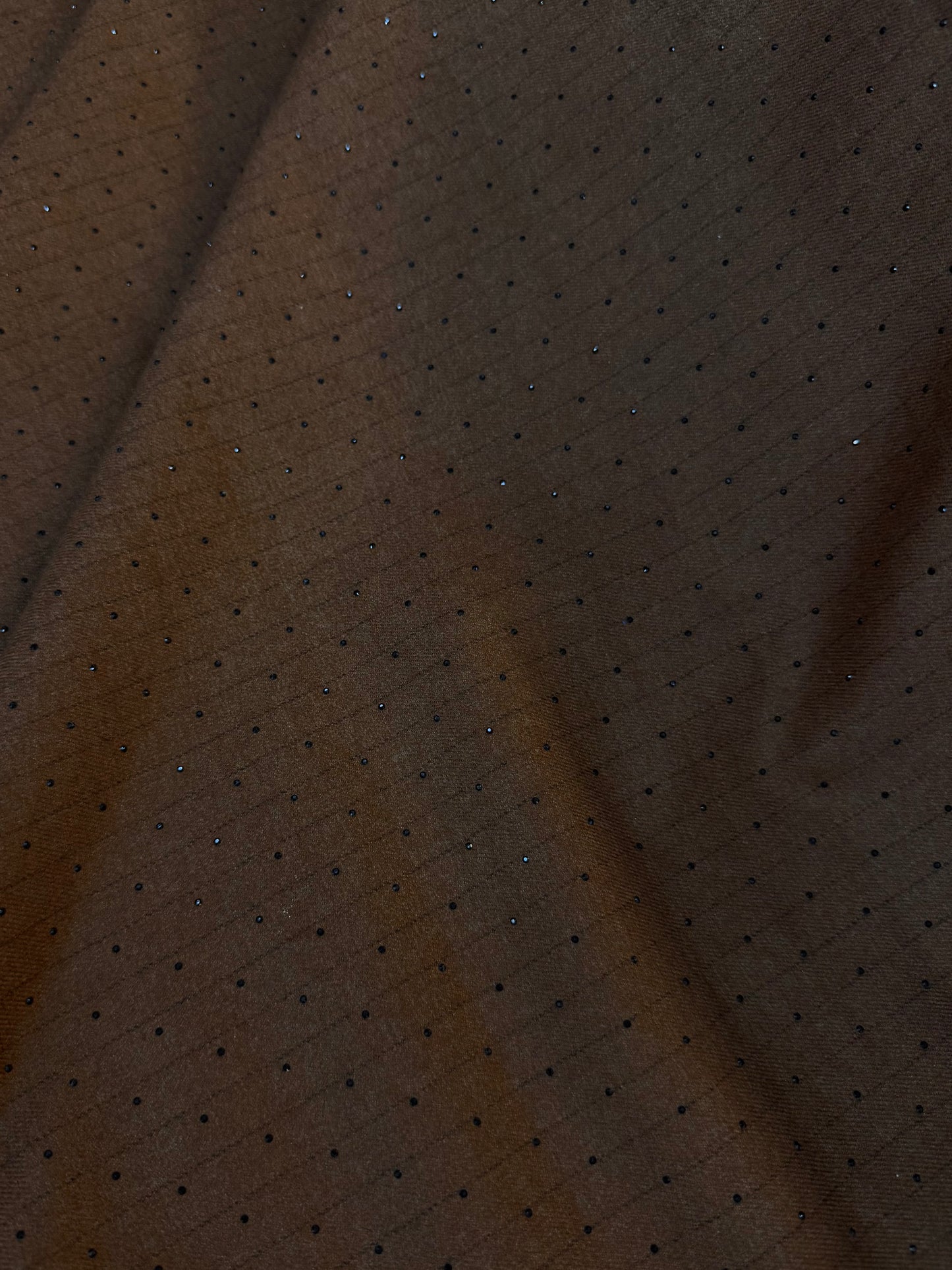 Italian Flannel Poly Rayon Suiting - Brown Pinstripe Rhinestone