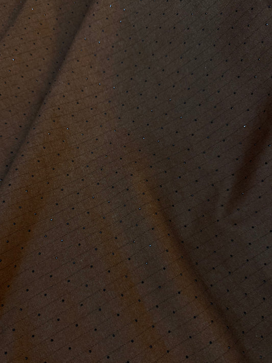 Italian Flannel Poly Rayon Suiting - Brown Pinstripe Rhinestone