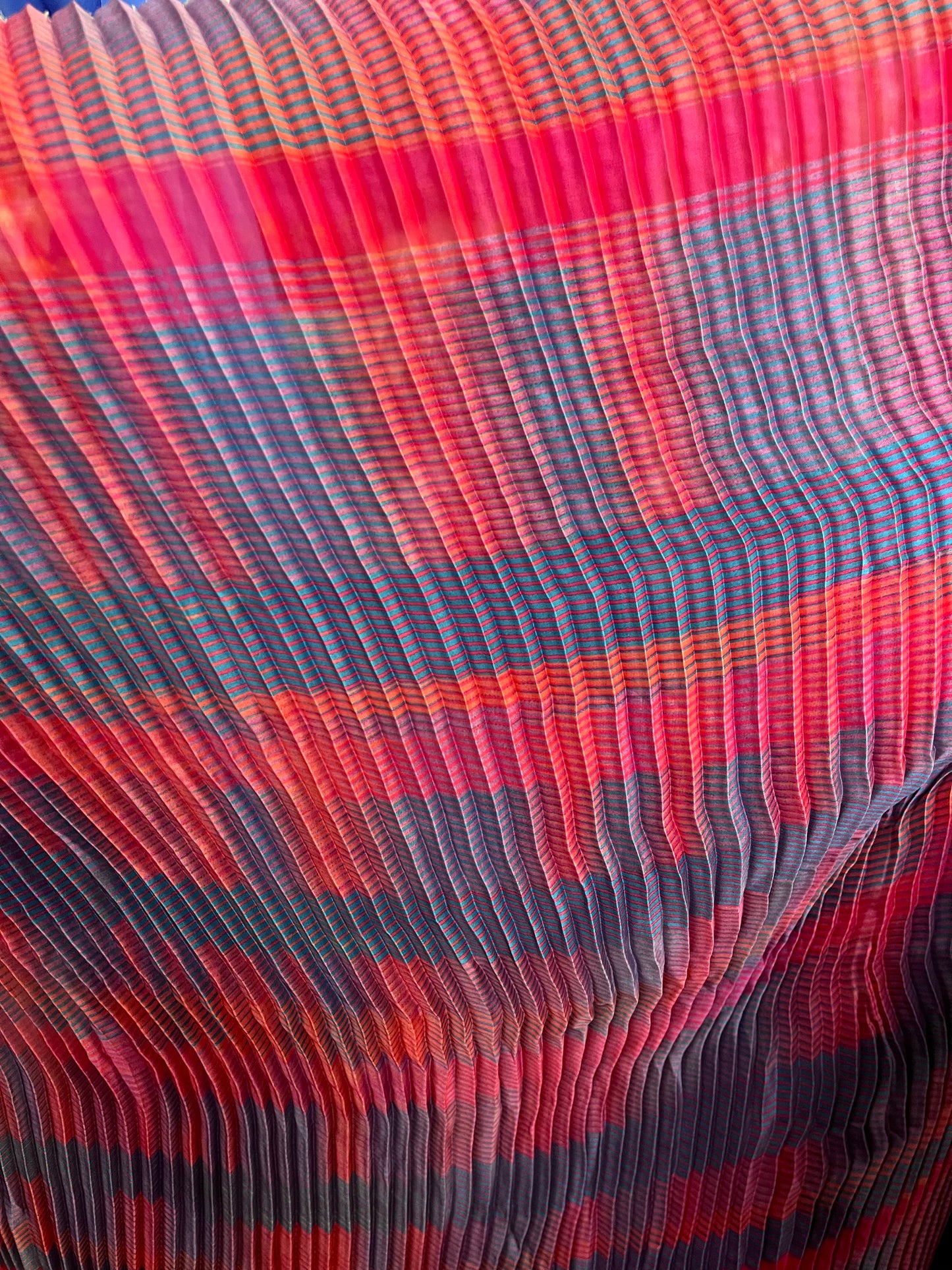 Abstract Print Pleated Poly - Pink, Blue & Teal