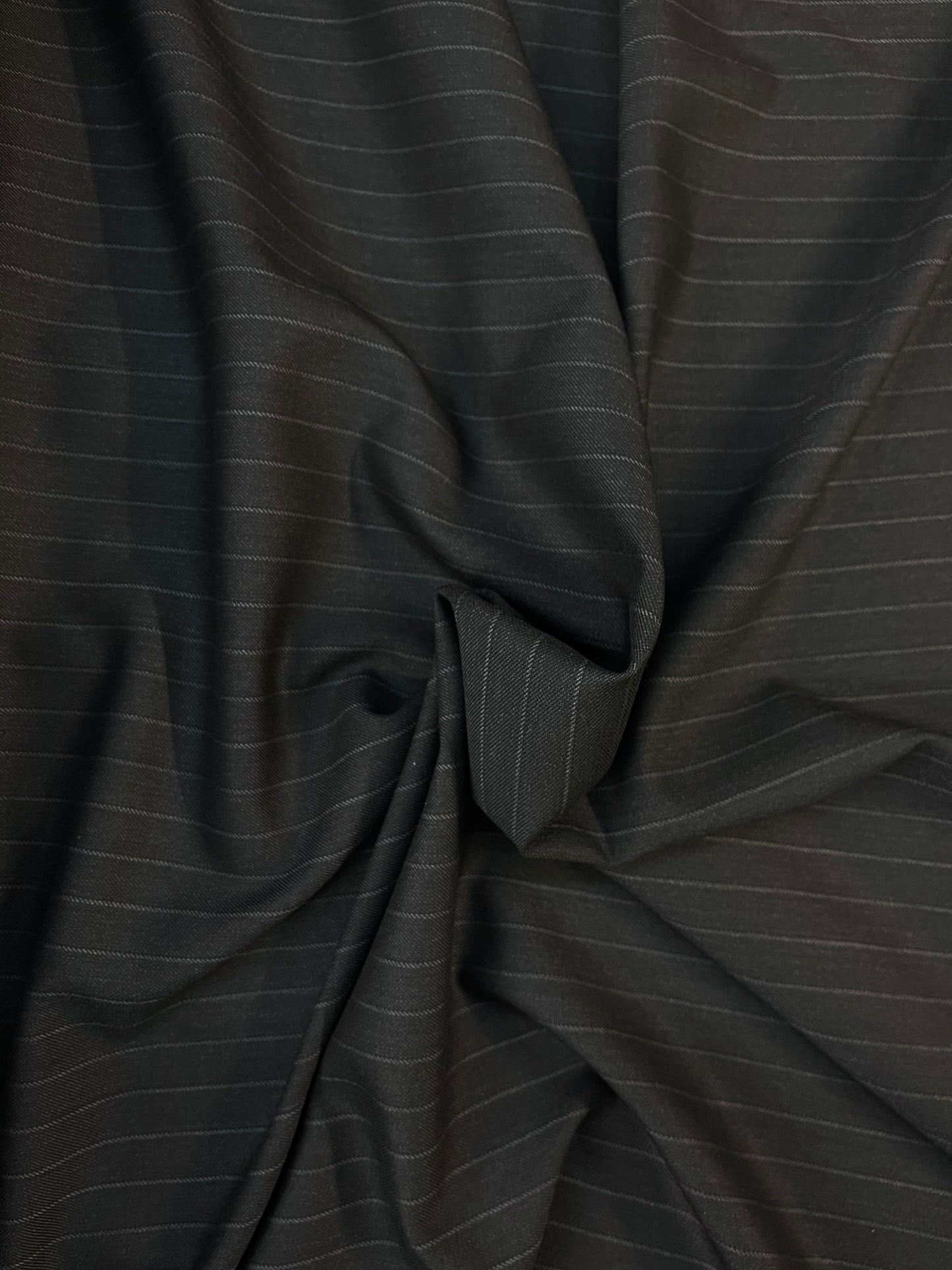 Stretch Wool Suiting - Dark Grey Pinstripe