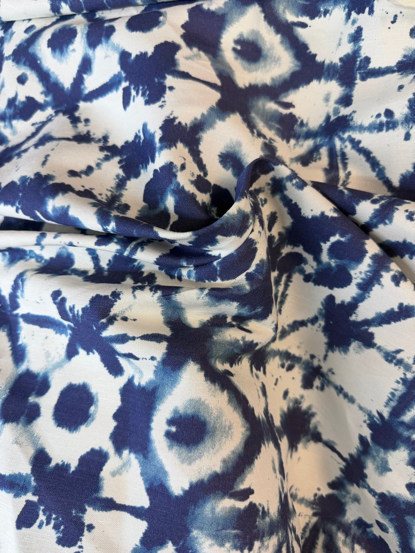 Stretch Printed Linen - Indigo & Ivory Shibori