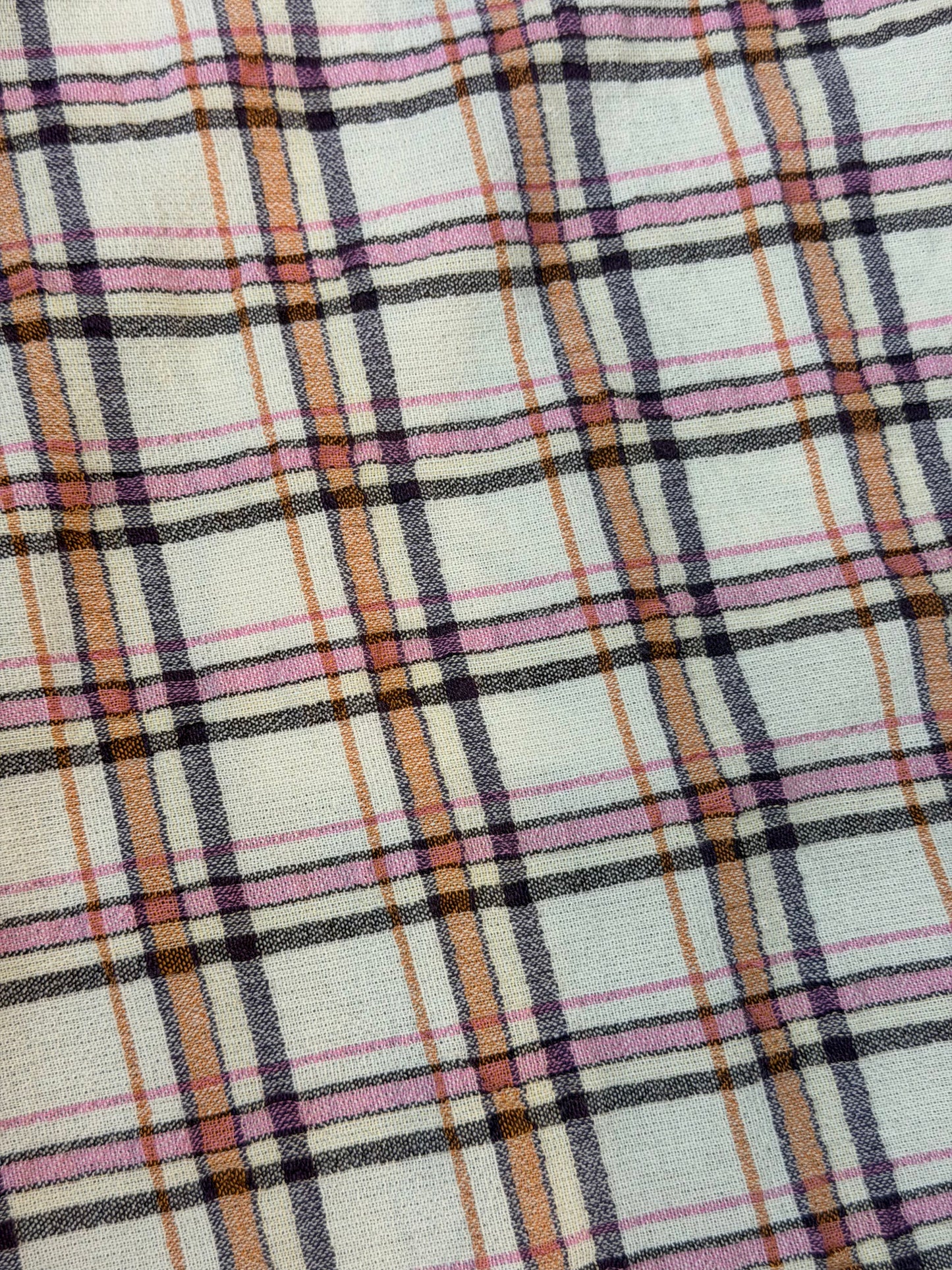 Plaid Crinkled Cotton - Off-White, Pink, Grey & Orange