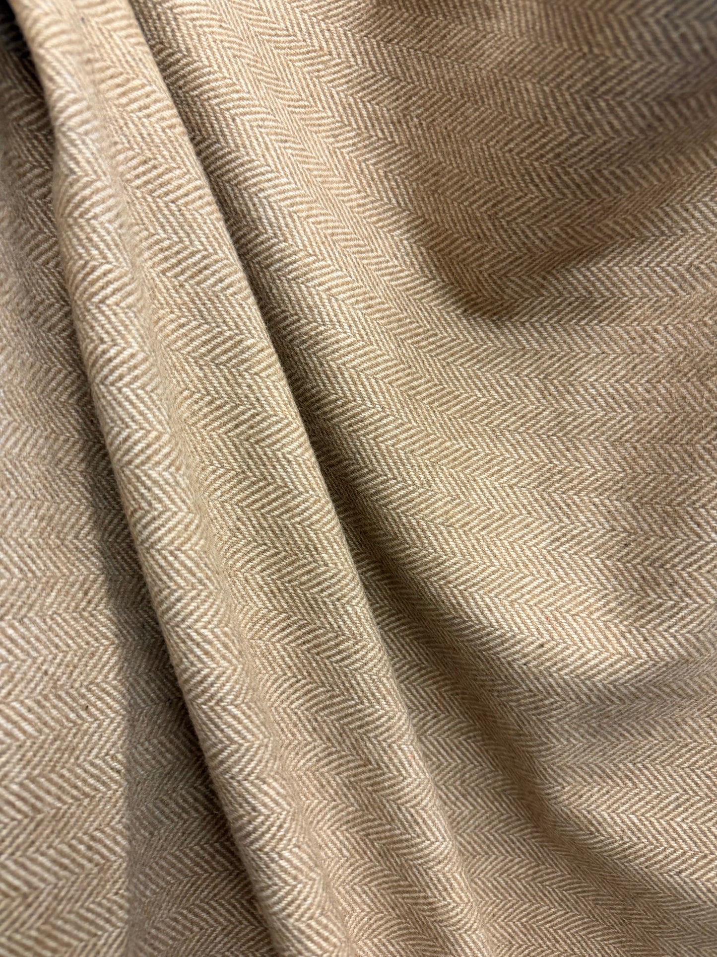 Heritage Label - Italian Brushed Herringbone Wool Blend - Beige Tan