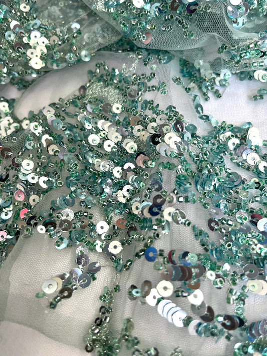 Embroidered Sequin Mesh - Turquoise