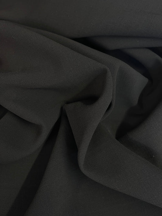 Italian Stretch Virgin Wool Crepe - Double Face - Jet Black