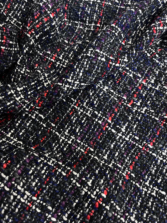 Poly Rayon Woven Boucle - Charcoal, Red, Blue Purple & White