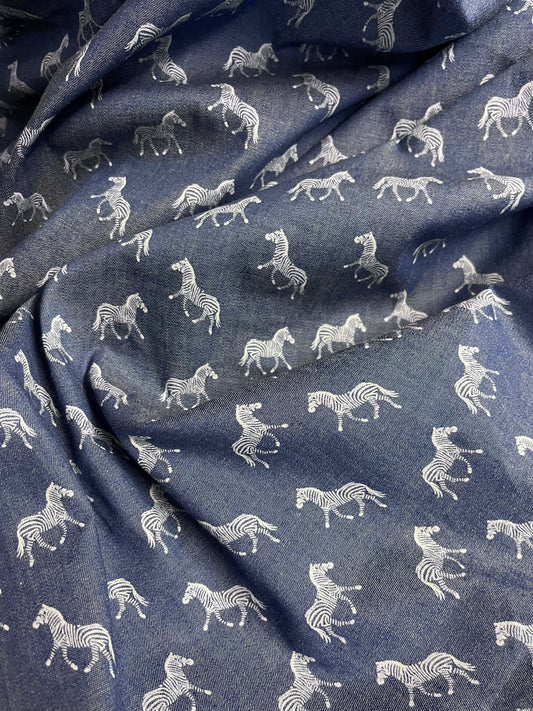 Italian Printed Chambray - Blue Zebra