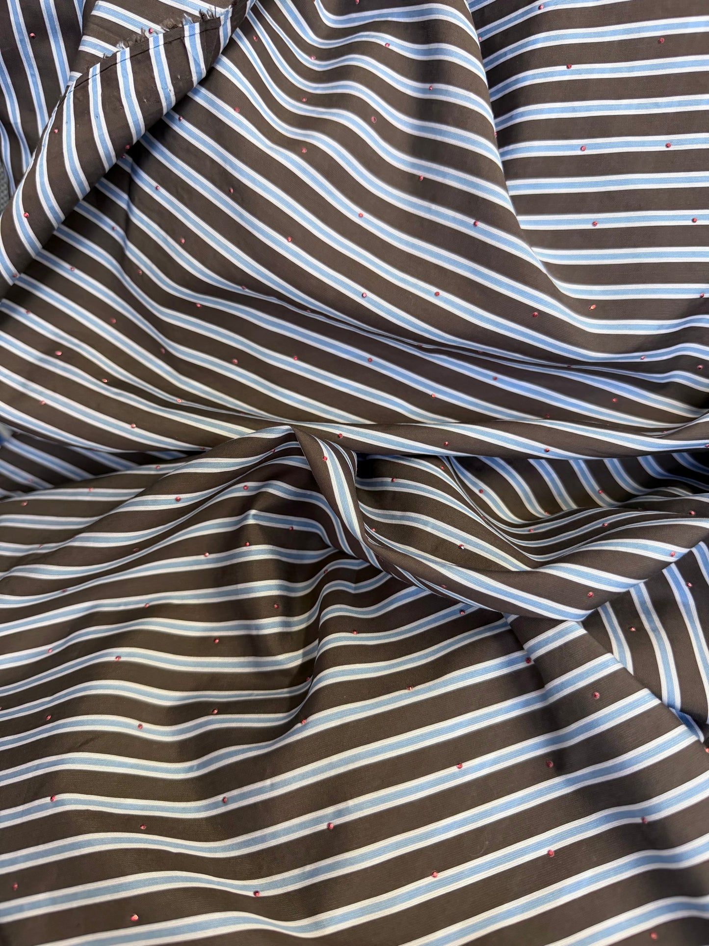 Rhinestone Stripe Cotton Shirting - Blue, Brown, White & Pink