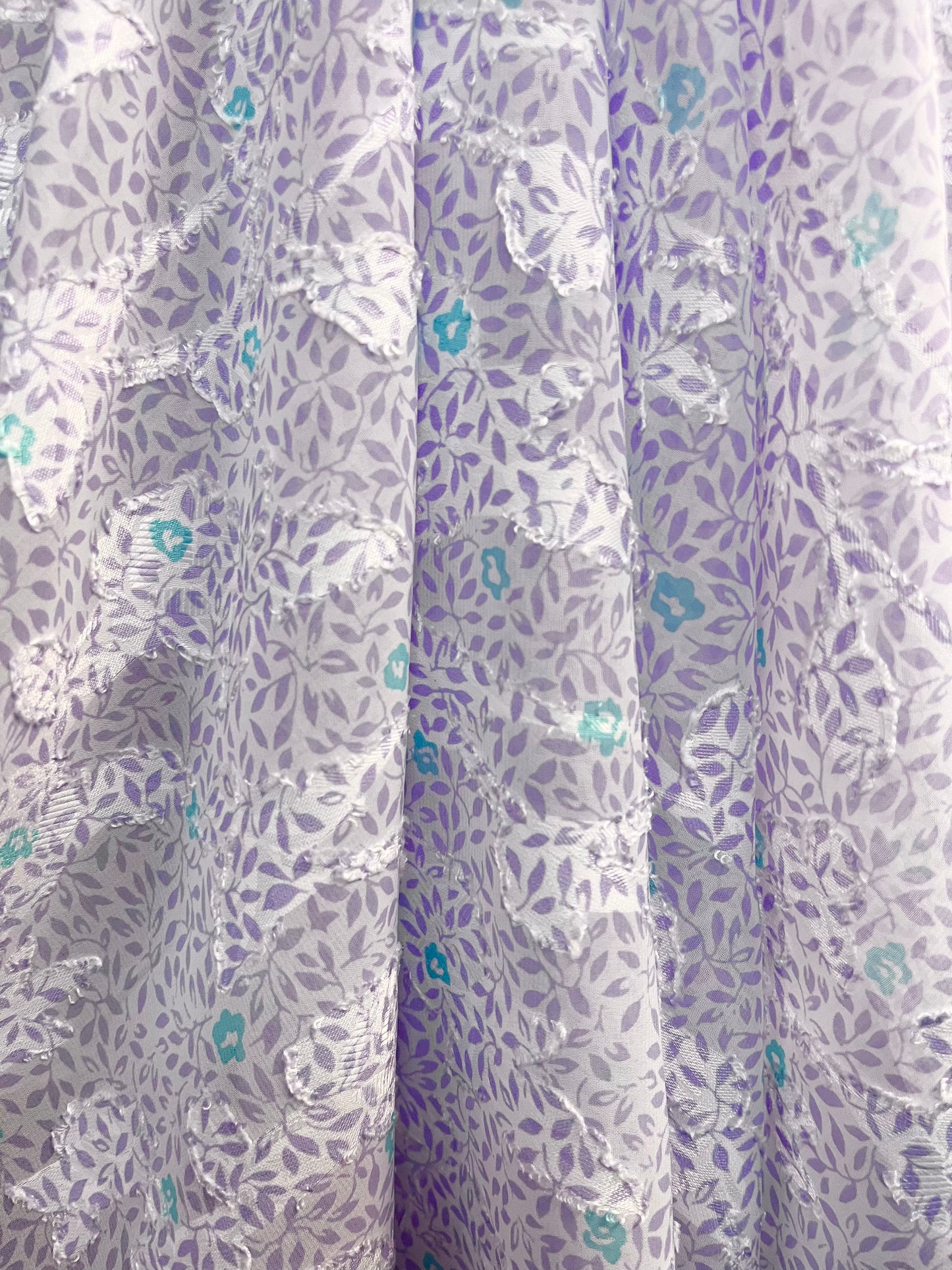 Soft Floral Textured Poly Silk Burnout - Purple & Teal