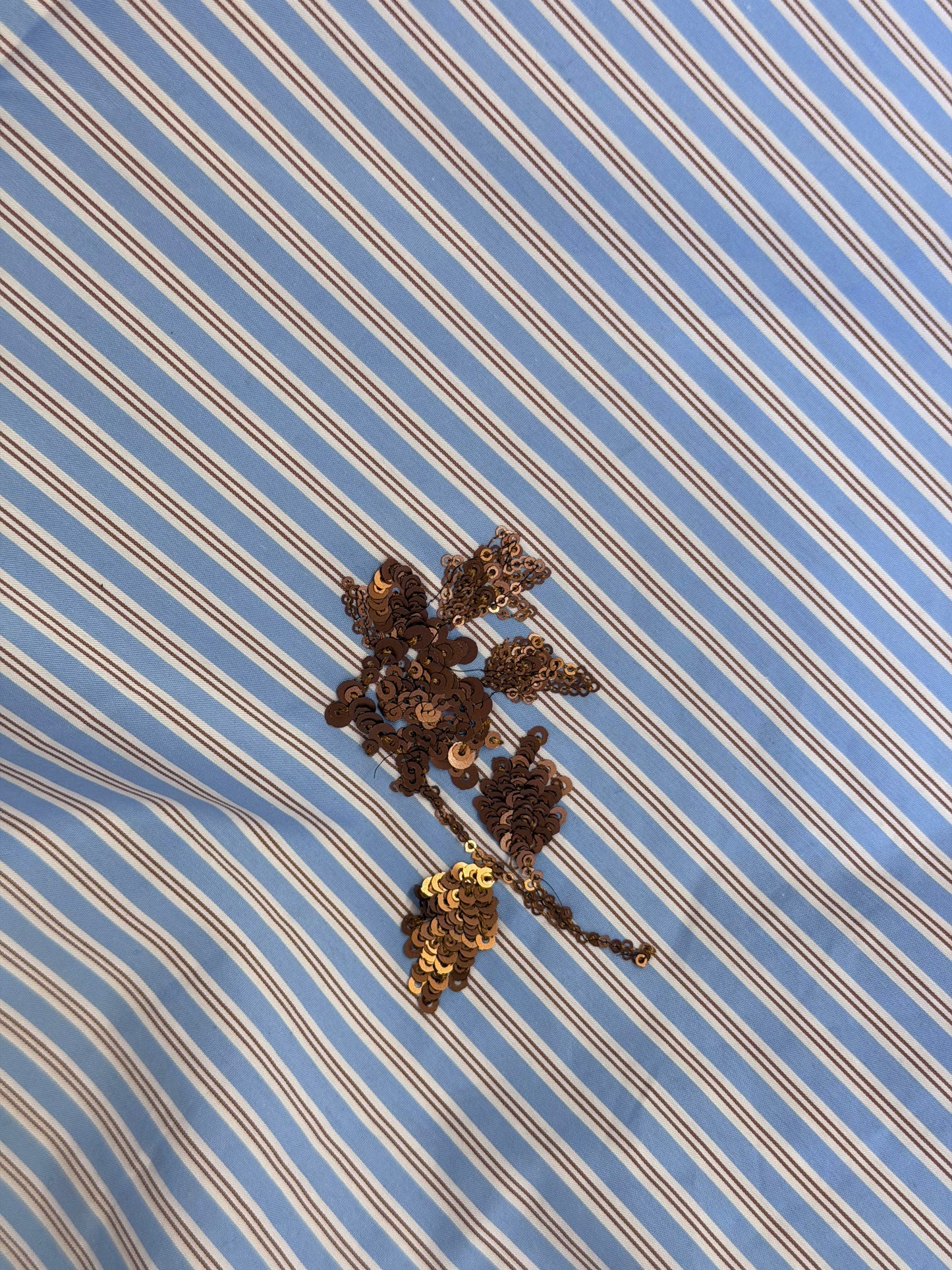 Sequin Stripe Cotton Shirting - Blue, Brown, White & Bronze