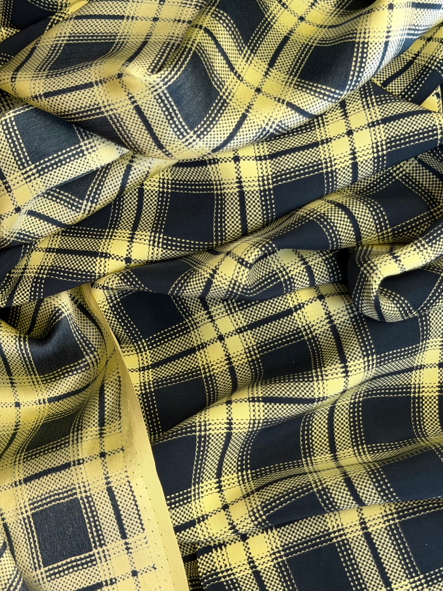Printed Silk Charmeuse - Plaid - Neon Yellow & Black
