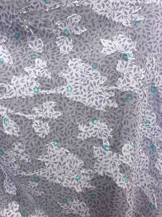 Soft Floral Textured Poly Silk Burnout - Purple & Teal