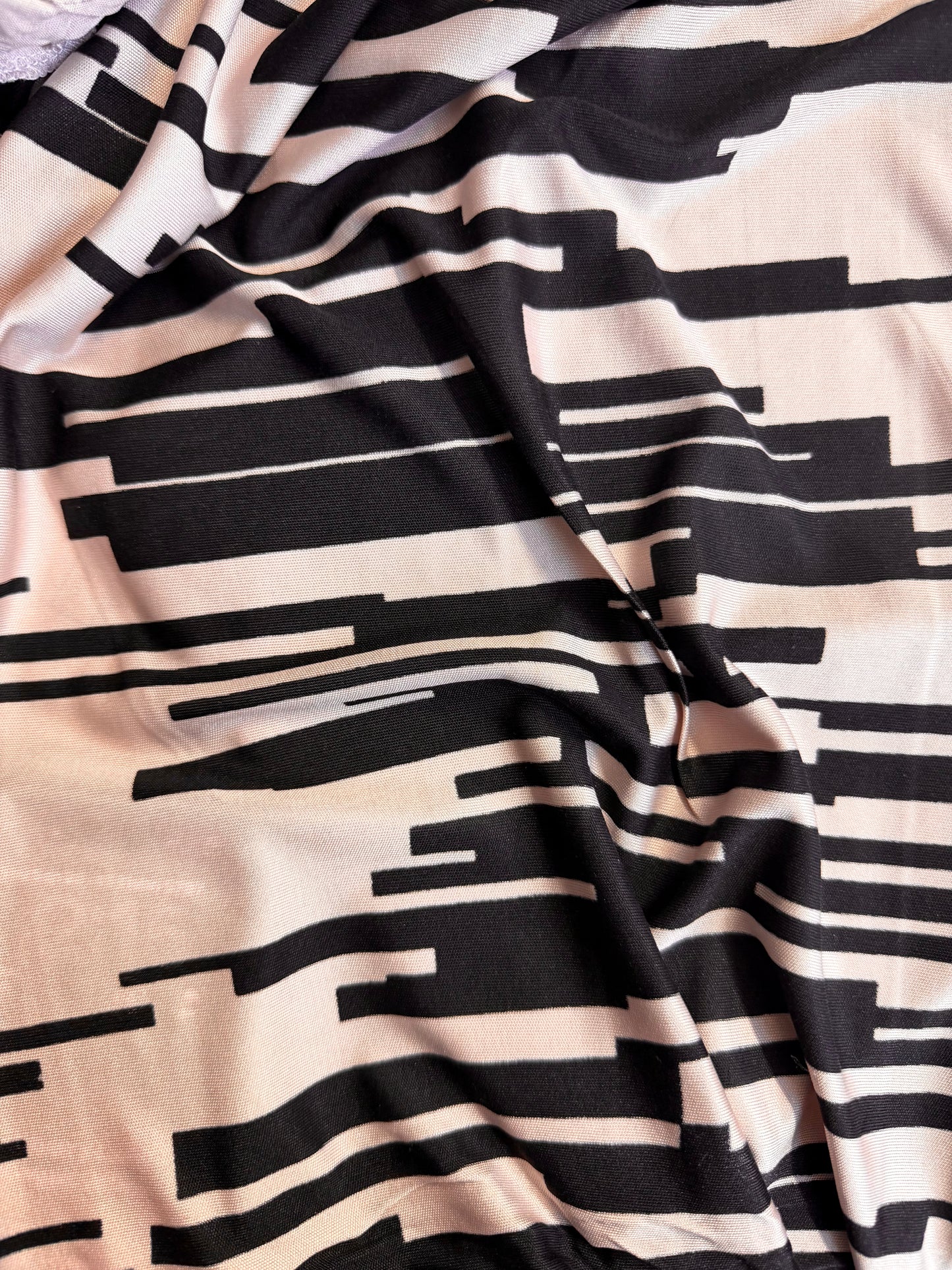 Printed Silk Jersey - Geometric Light Pink & Black