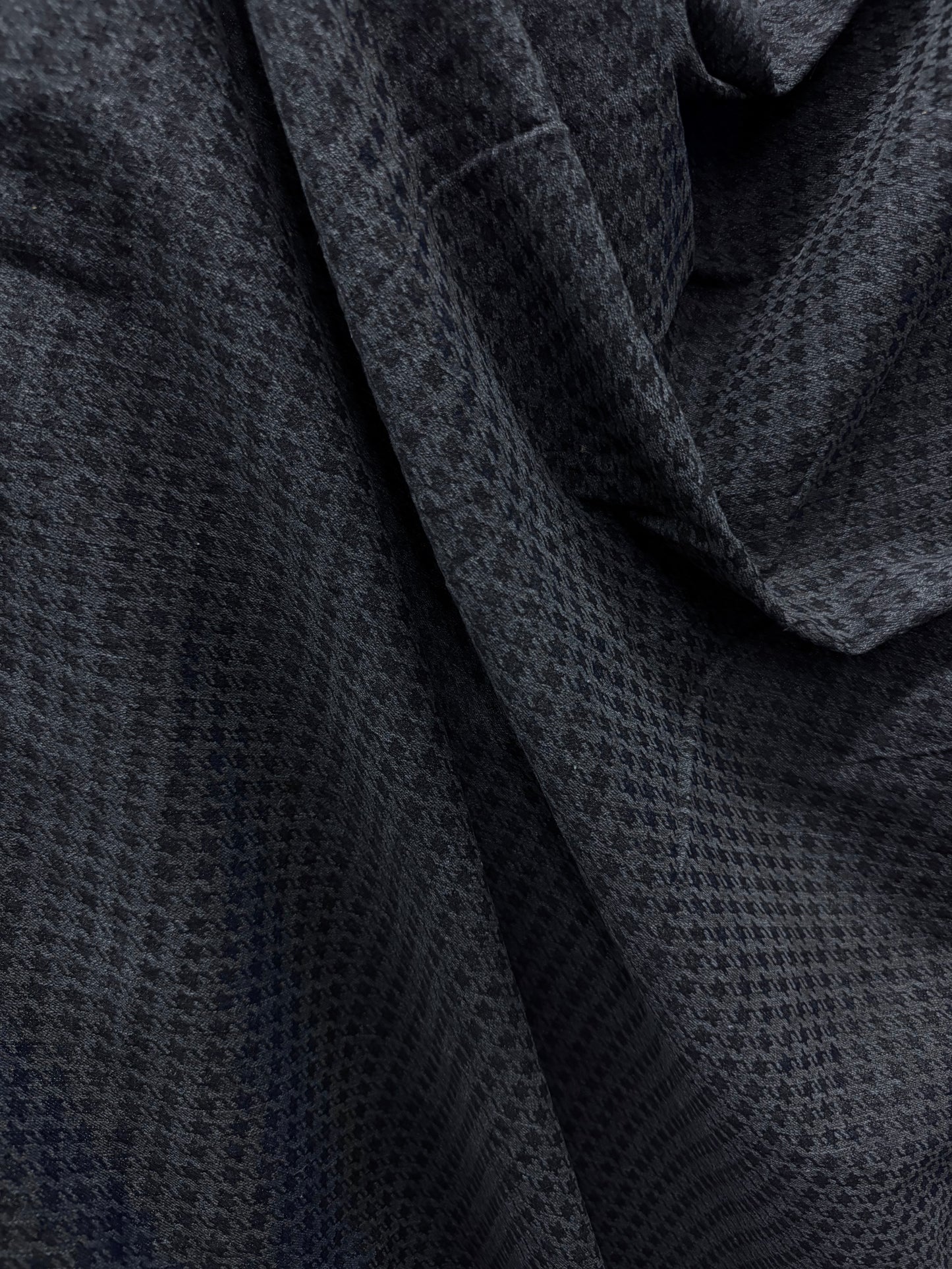 Cotton Stretch Denim Houndstooth - Indigo Blue