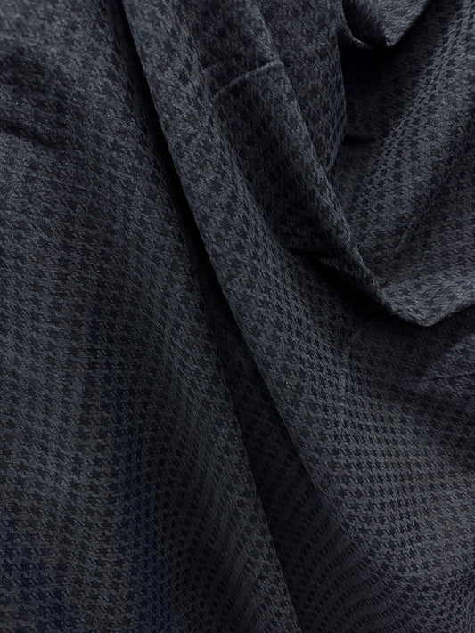 Cotton Stretch Denim Houndstooth - Indigo Blue