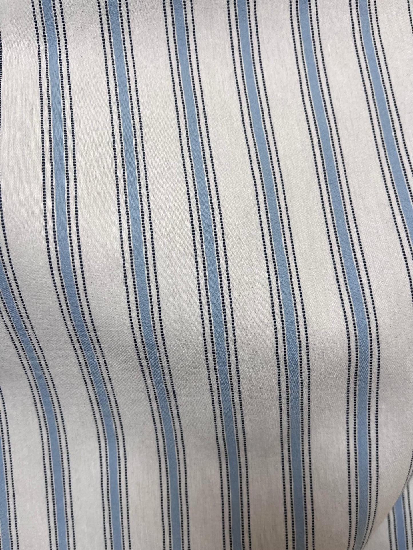 Italian Stretch Stripe Cotton Shirting - White & Light Blue