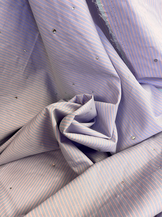 Rhinestone Stripe Cotton Shirting - Purple & Pink
