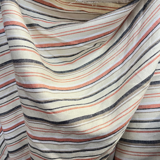 Stripe Linen & Cotton Blend - Beige, Black & Salmon
