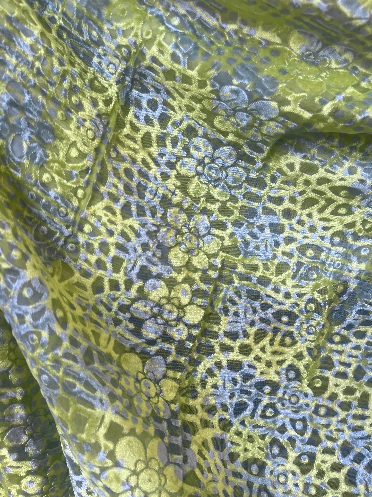 Silk/Rayon Velvet Burnout - Disco Floral - Chartreuse & Blue