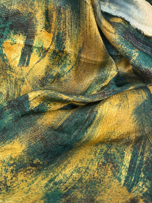 Digital Printed Rayon & Bamberg Charmeuse - Gold & Emerald Green