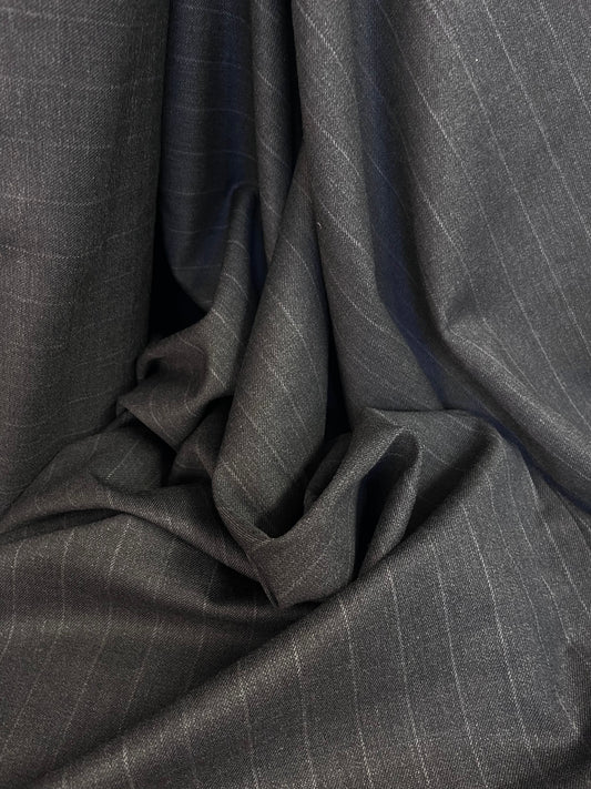 Italian Stretch Wool Twill Suiting - Grey Stripe