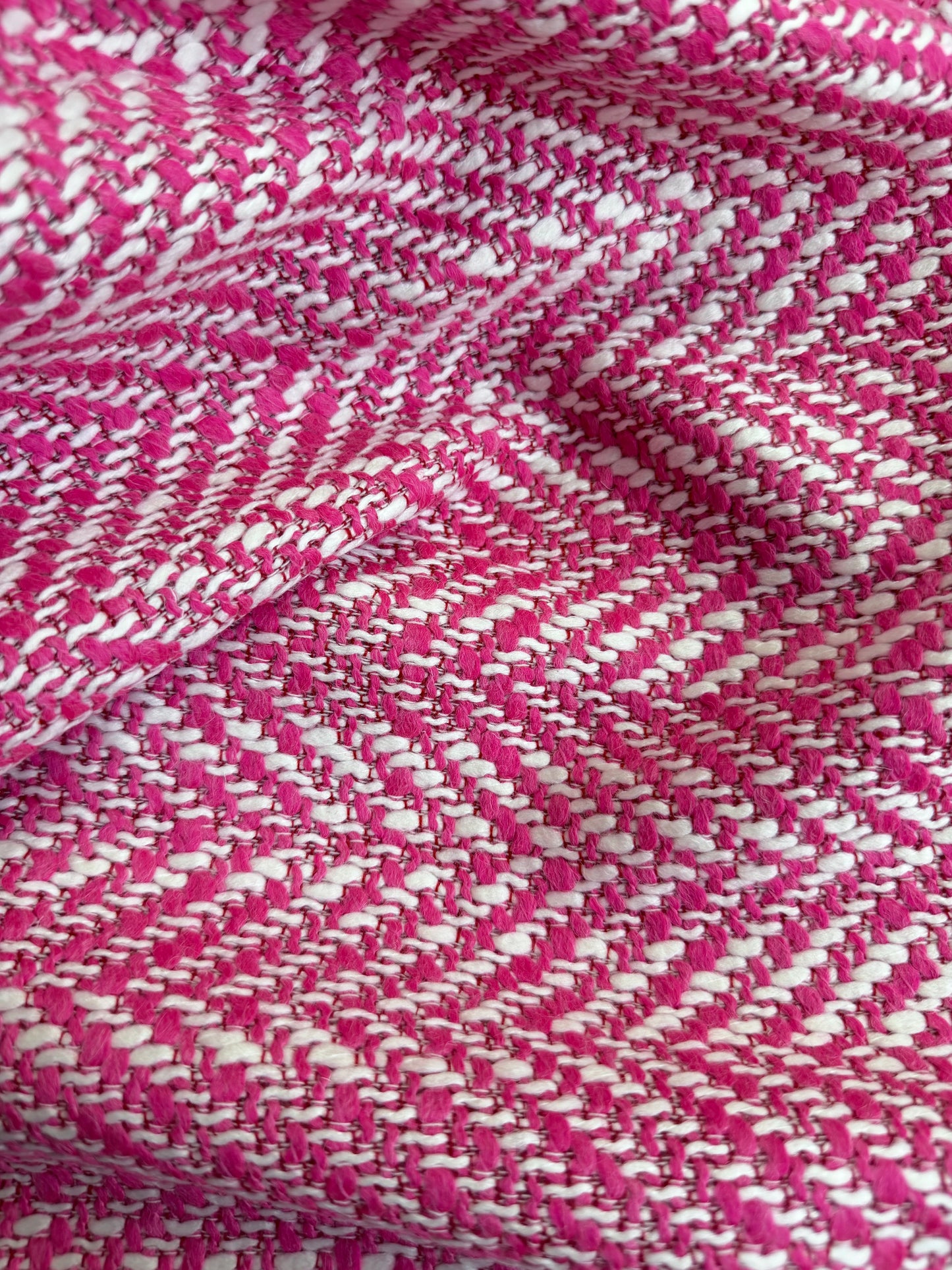 Heritage Label - Italian Designer Wool Boucle - Pink & White Herringbone