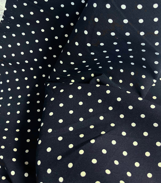 Stretch Twill Rayon Spandex - Polka Dot - Navy & White