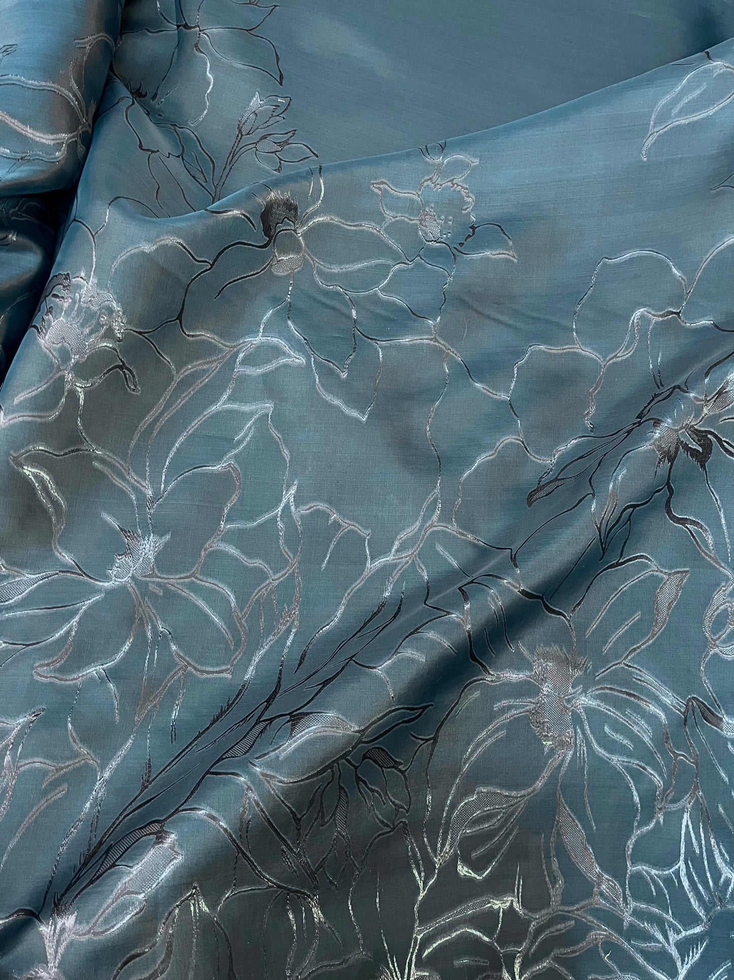 Embroidered Silk Organza - Ocean Teal