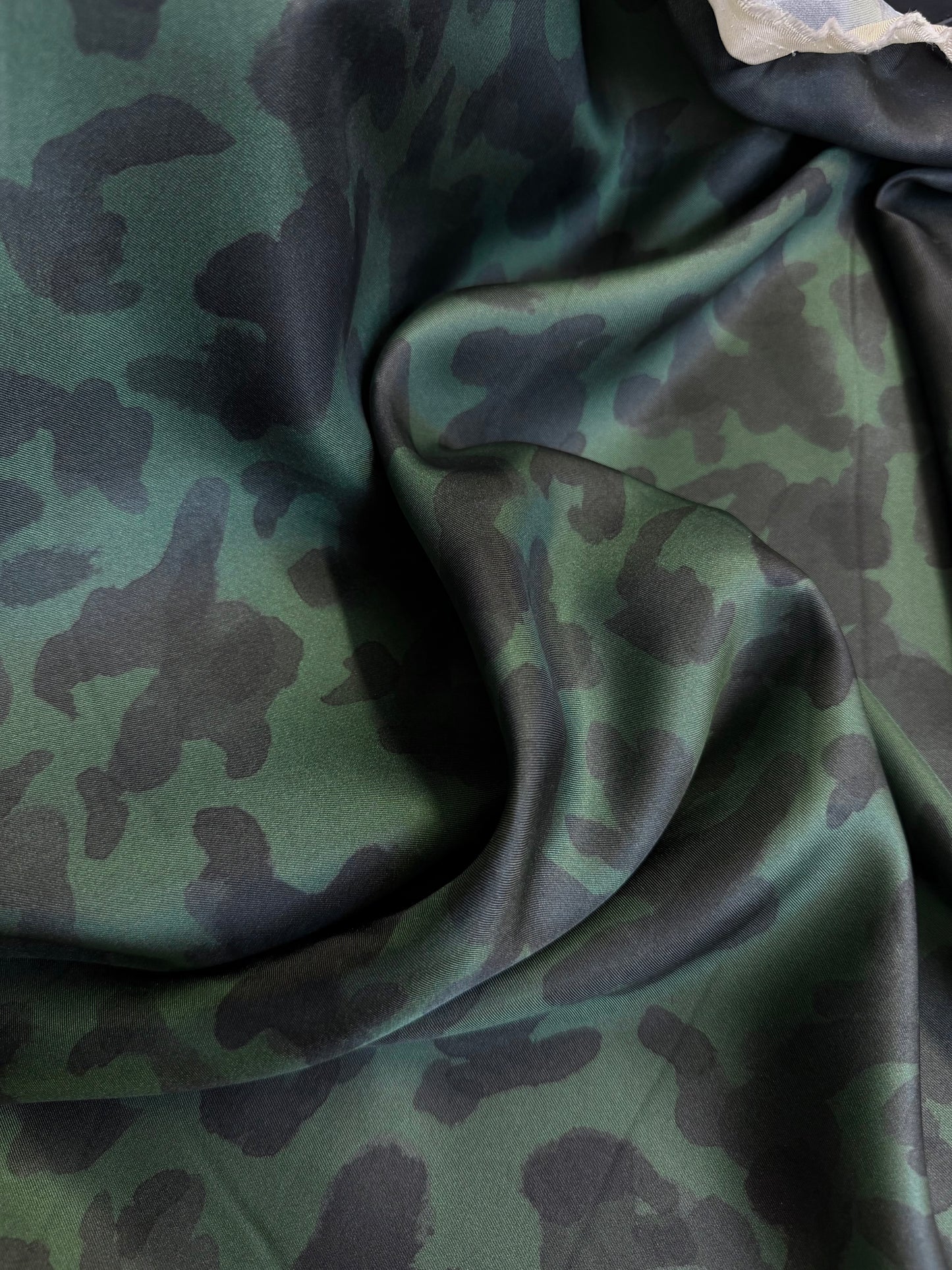 Camo Printed Silk Twill - Green & Black