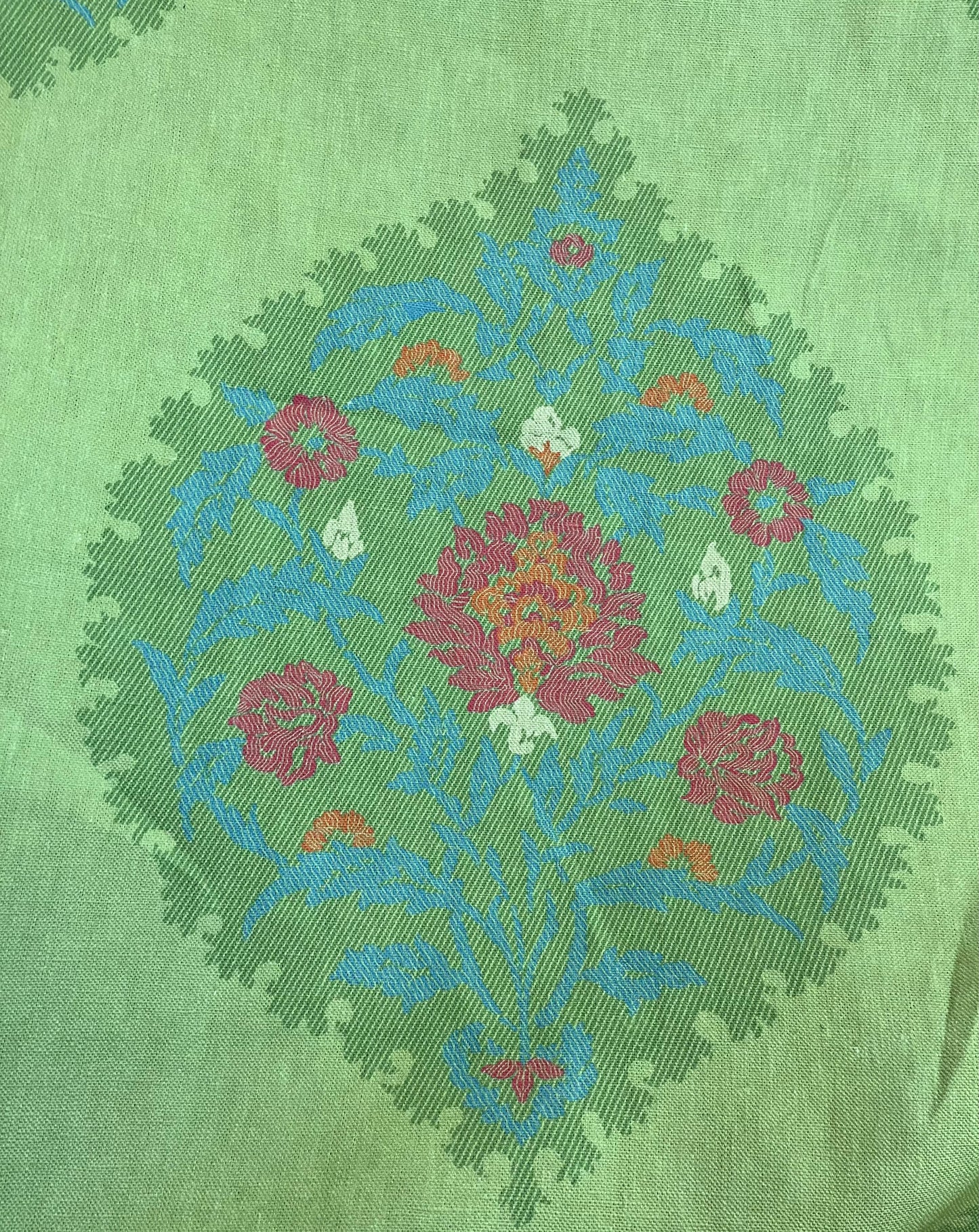 Damask Printed Linen Canvas - Green Multicolor