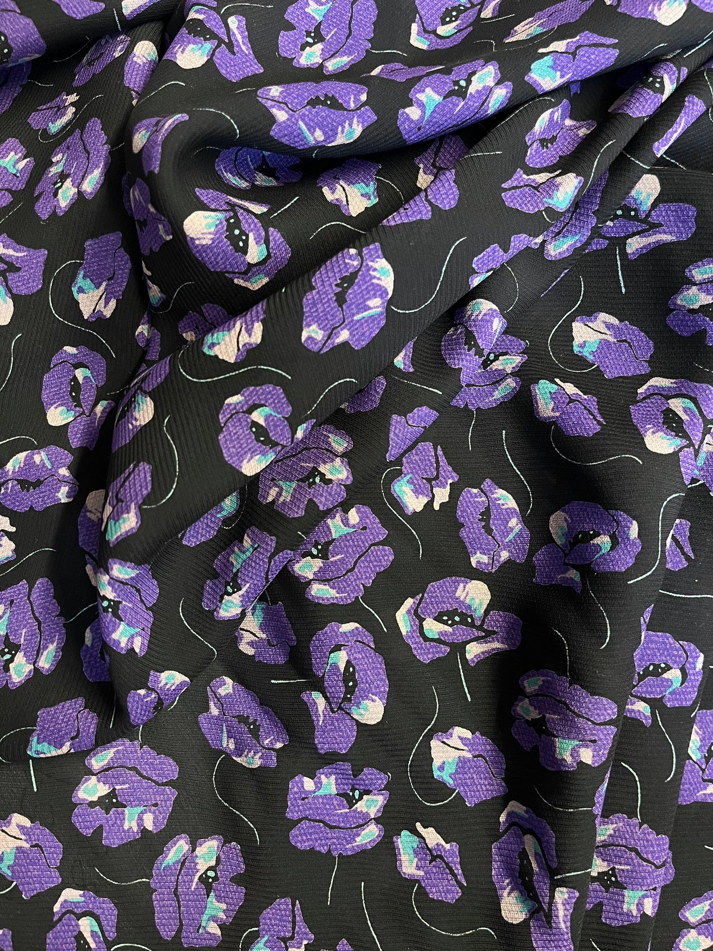 Floral Printed Silk Georgette - Violet & Black