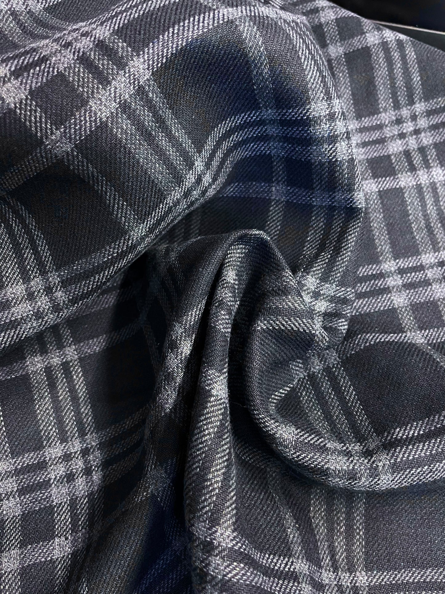 Italian Double Sided Plaid Cotton Twill - Navy Blue