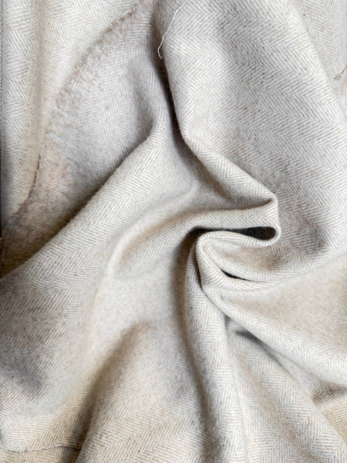 Heritage Label - Italian Brushed Herringbone Wool Blend - Cream/Beige