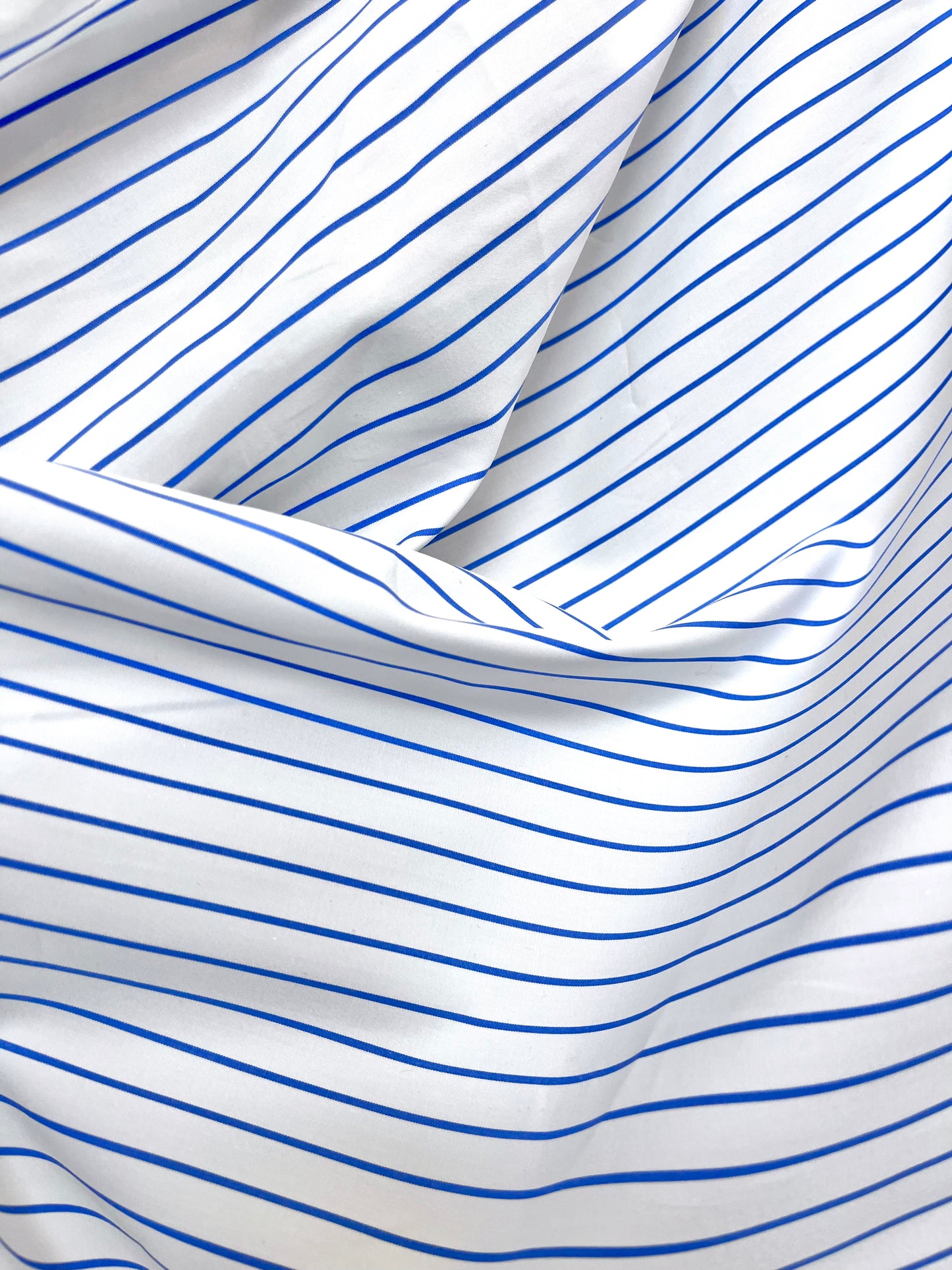 Italian Stripe Cotton Shirting - Pure White & Cobalt Blue