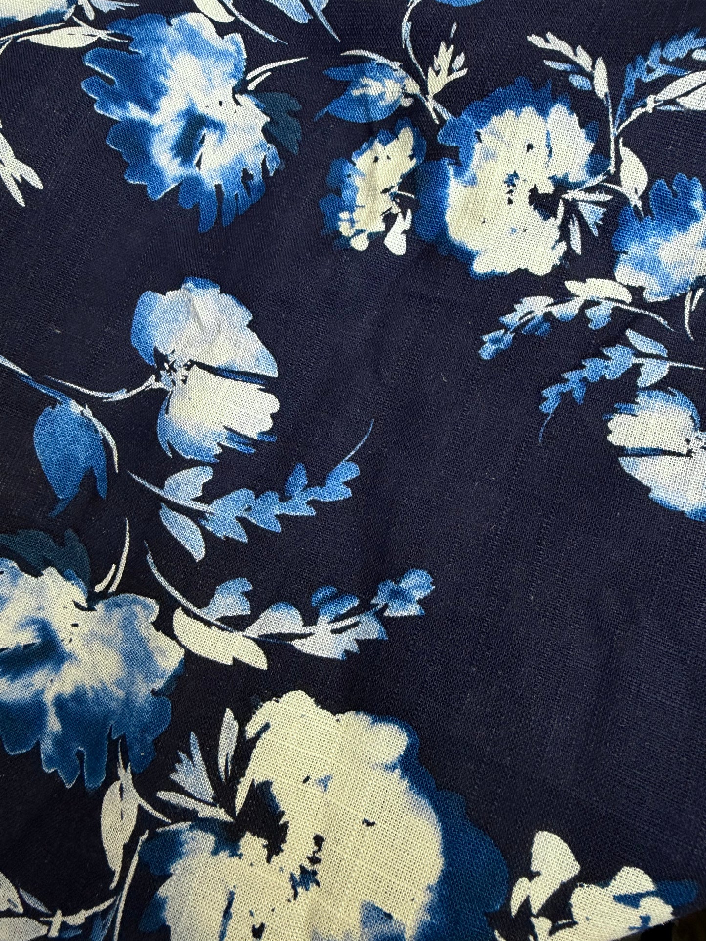 Linen Rayon Floral - Indigo Blue & White