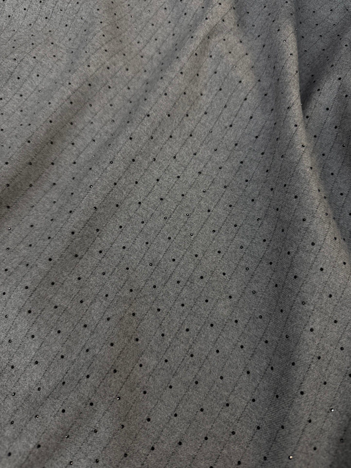 Italian Flannel Poly Rayon Suiting - Grey Pinstripe Rhinestone