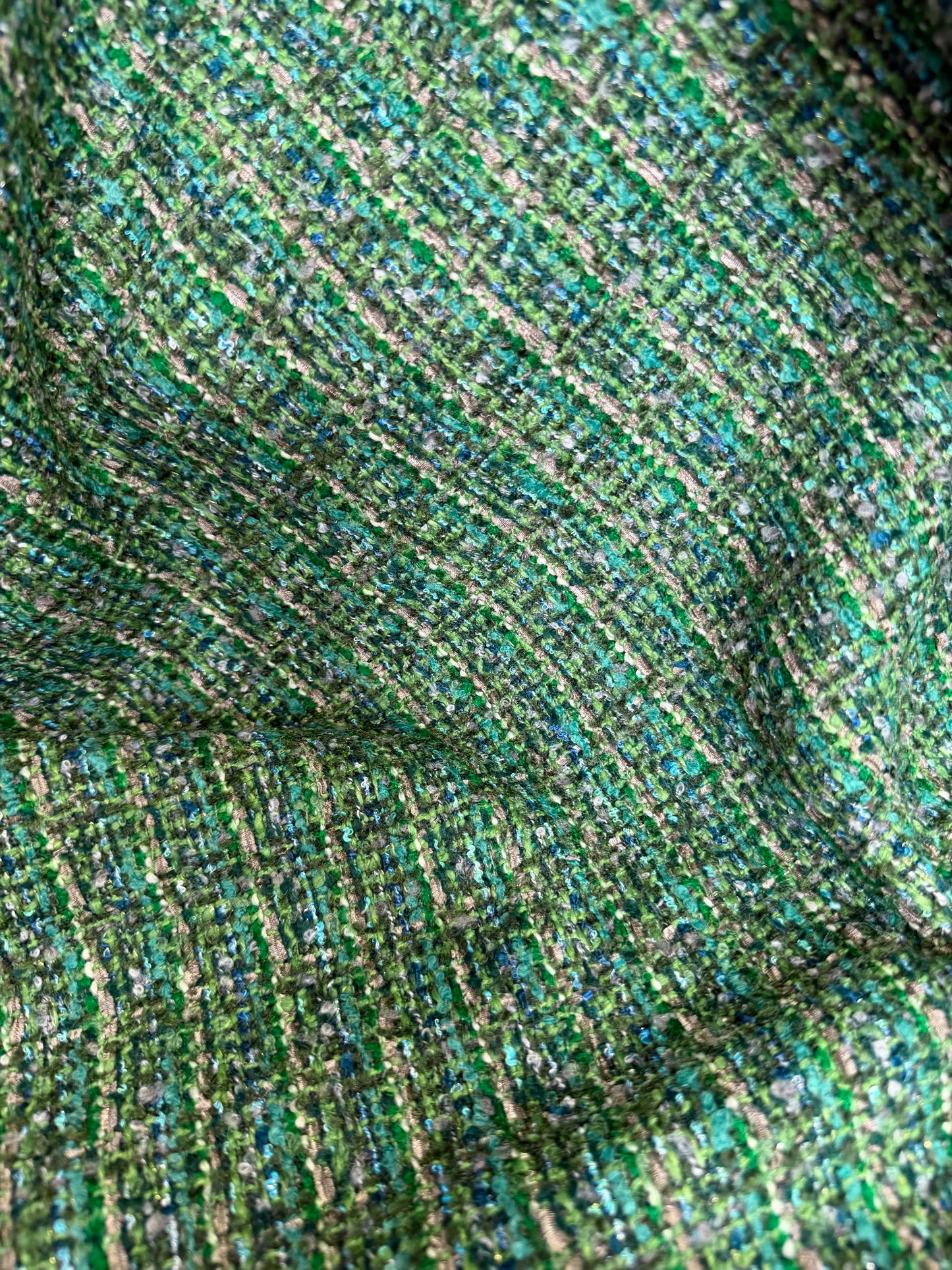Italian Designer Wool Boucle - Green Lurex