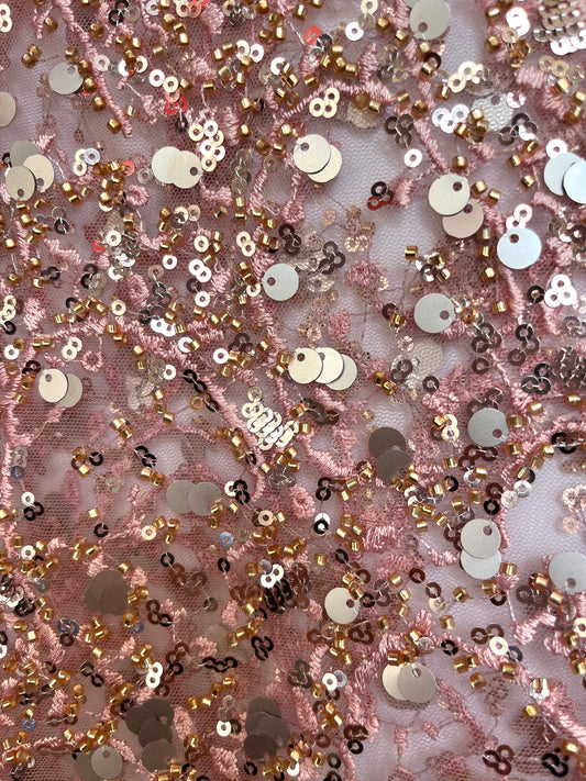 Embroidered Sequin Mesh - Blush Pink
